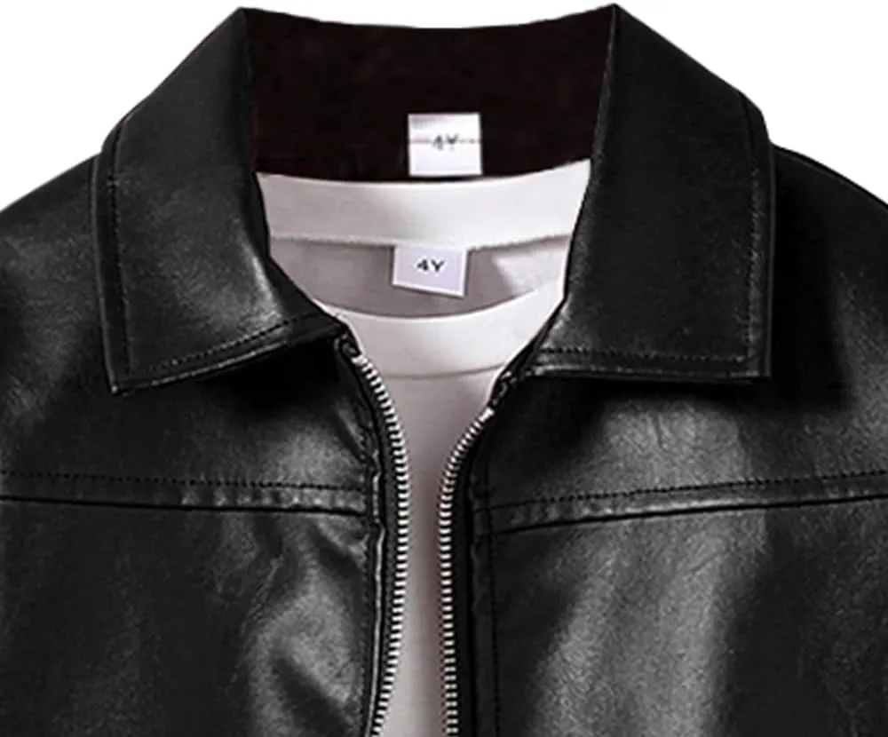 Toddler Boy Leather Jacket - Stylish Black Drop Shoulder Zip Up Leather Coat - Cool Boys Outwear Tops for Kids
