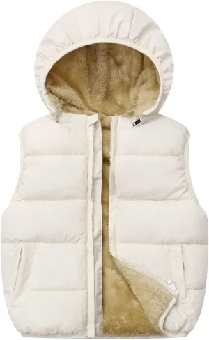 Toddler Winter Puffer Vest Fleece Hooded Sleeveless Jacket Padded Down Waistcoat Outwear for Baby Boys Girls