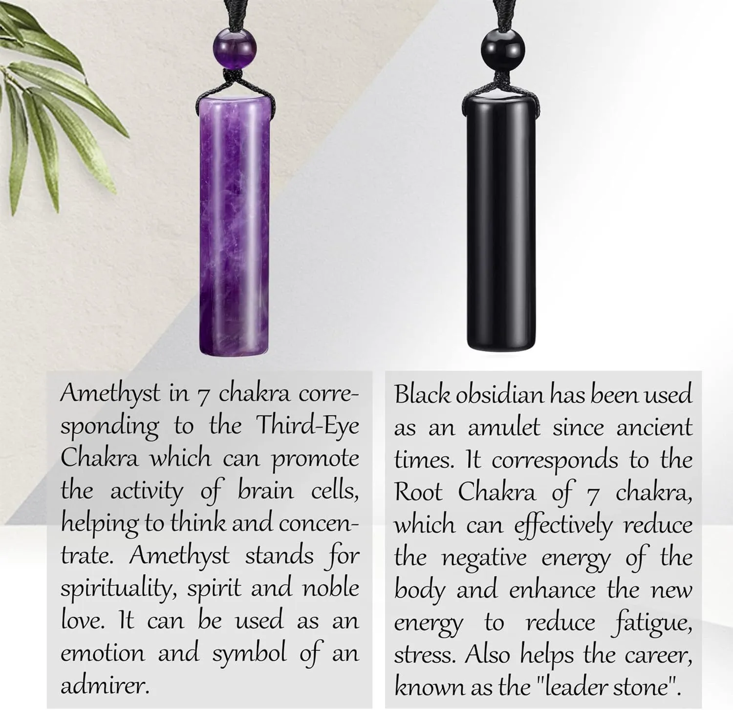 Top Plaza 2 Pcs Healing Crystal Stone Necklaces for Men Amulet Protection Cylindrical Pendant Necklace Adjustable Braided Natural Quartz Gemstone Necklace Jewelry