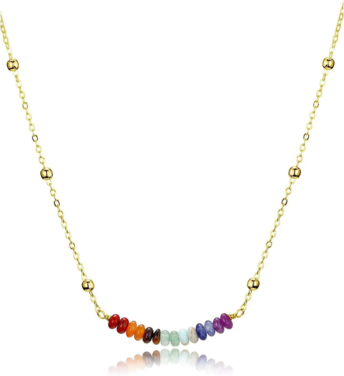 Top Plaza 7 Chakra Crystal Necklace for Women Tiny Natural Gemstone Beads Necklace 14K Gold Plated Healing Stone Necklace Yoga Meditation Jewelry Birthday Gifts