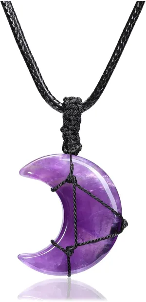 Top Plaza Amethyst Crystal Necklace for Women Natural Healing Crystal Gemstone Moon Pendant Necklace Handmade Adjustable Quartz Crystal Stone Necklace Protection Jewelry Mothers Day Mom Gifts