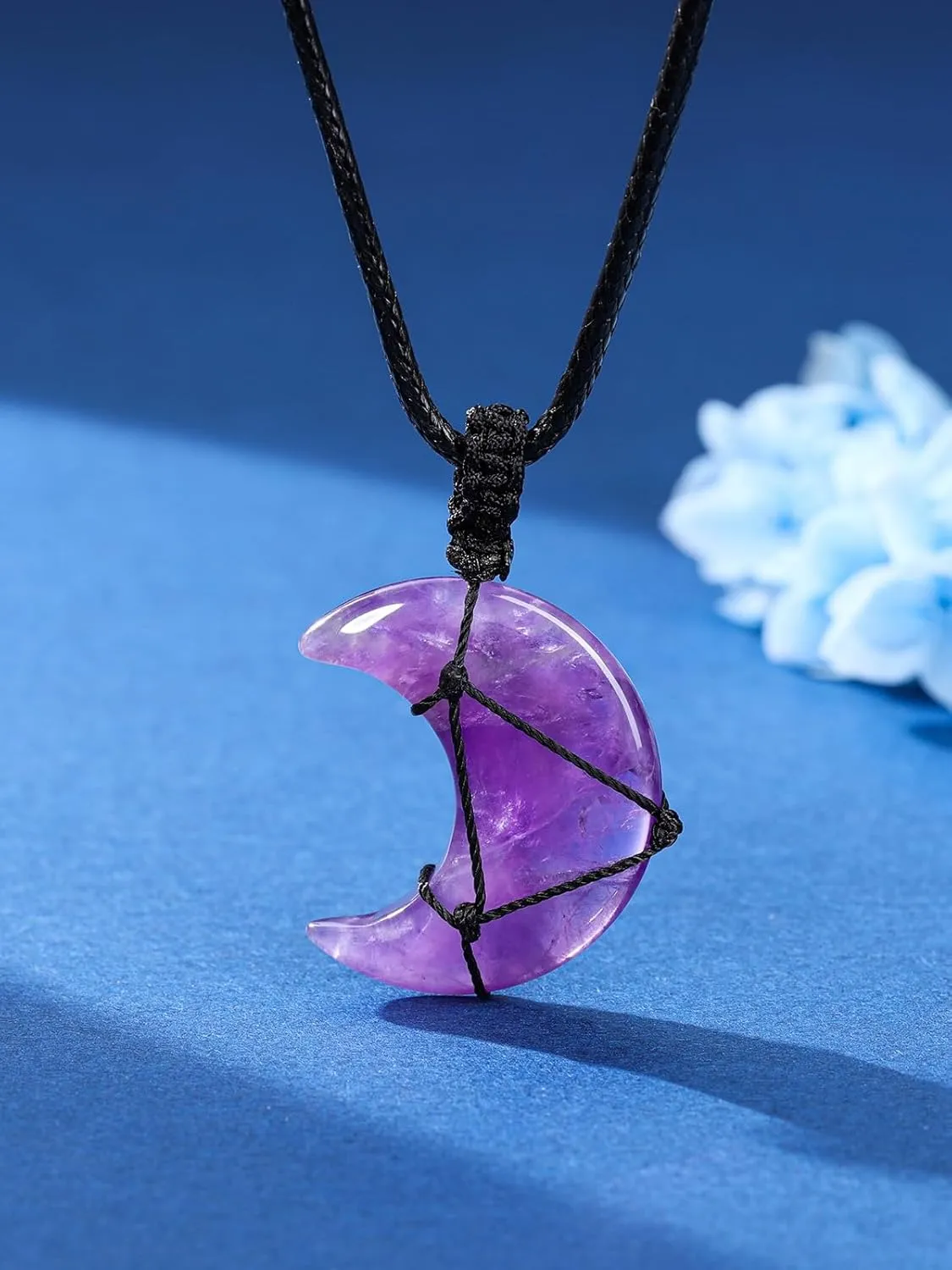 Top Plaza Amethyst Crystal Necklace for Women Natural Healing Crystal Gemstone Moon Pendant Necklace Handmade Adjustable Quartz Crystal Stone Necklace Protection Jewelry Mothers Day Mom Gifts