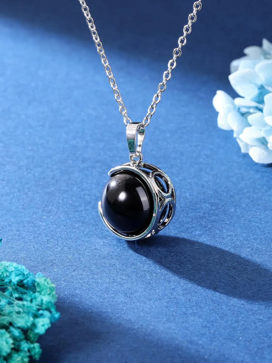 Top Plaza Amethyst Healing Crystal Stone Necklace Round Ball Rotating Natural Gemstone Pendant Necklace for Women Purple Energy Jewelry Christmas Gifts