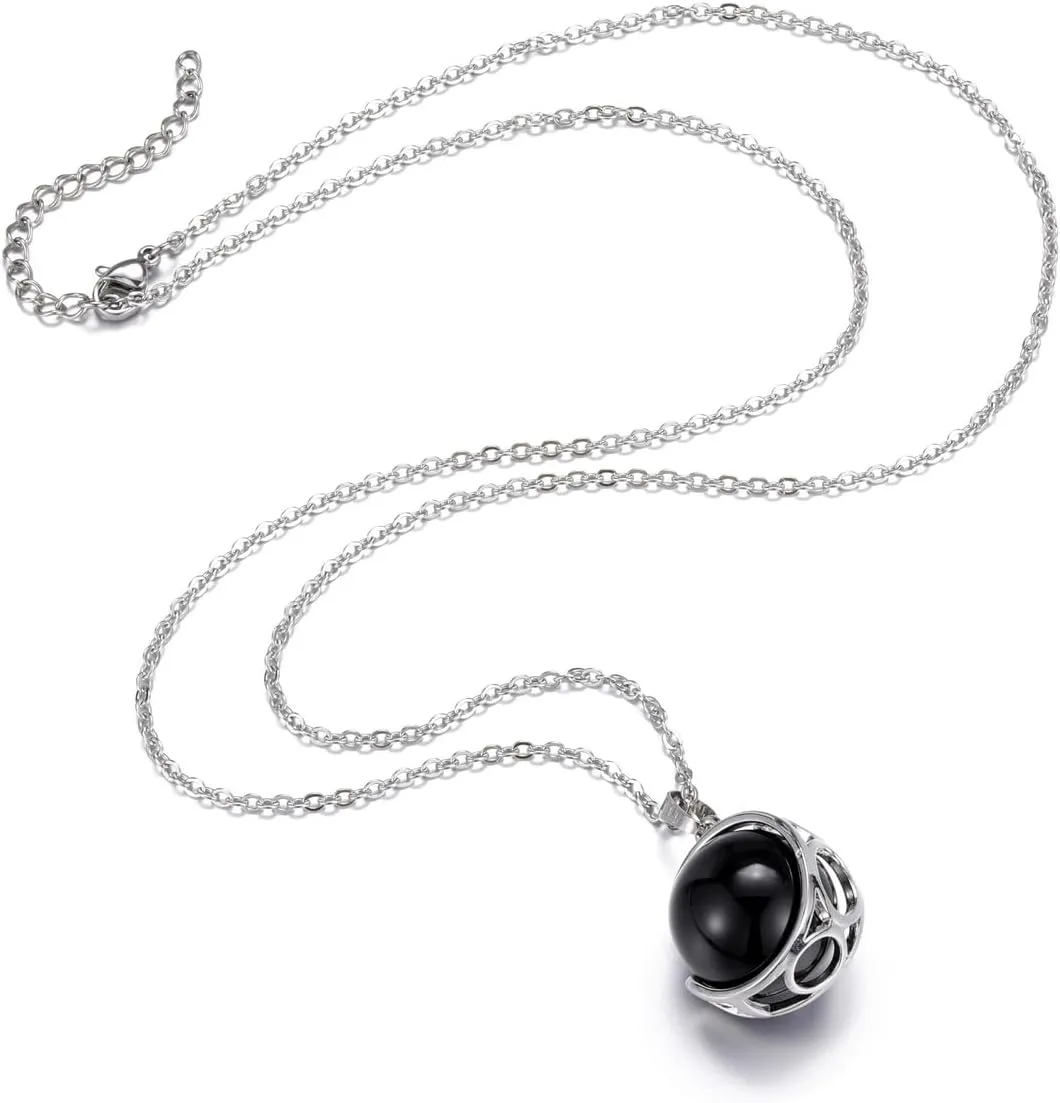 Top Plaza Amethyst Healing Crystal Stone Necklace Round Ball Rotating Natural Gemstone Pendant Necklace for Women Purple Energy Jewelry Christmas Gifts