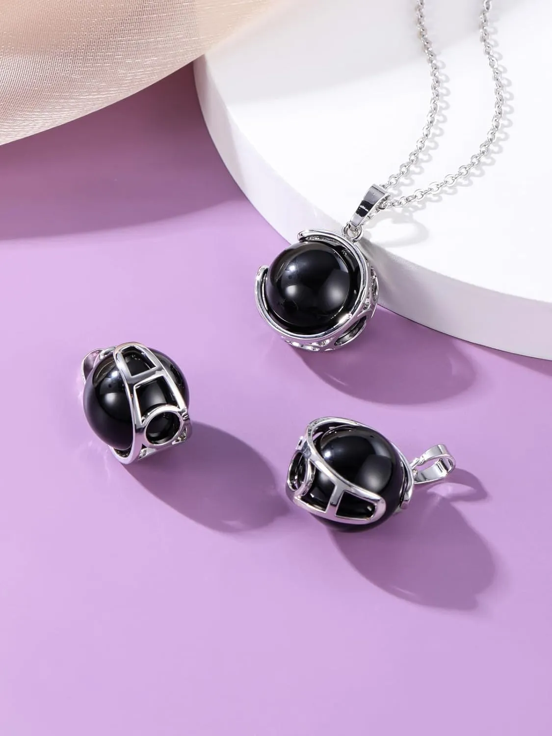 Top Plaza Amethyst Healing Crystal Stone Necklace Round Ball Rotating Natural Gemstone Pendant Necklace for Women Purple Energy Jewelry Christmas Gifts