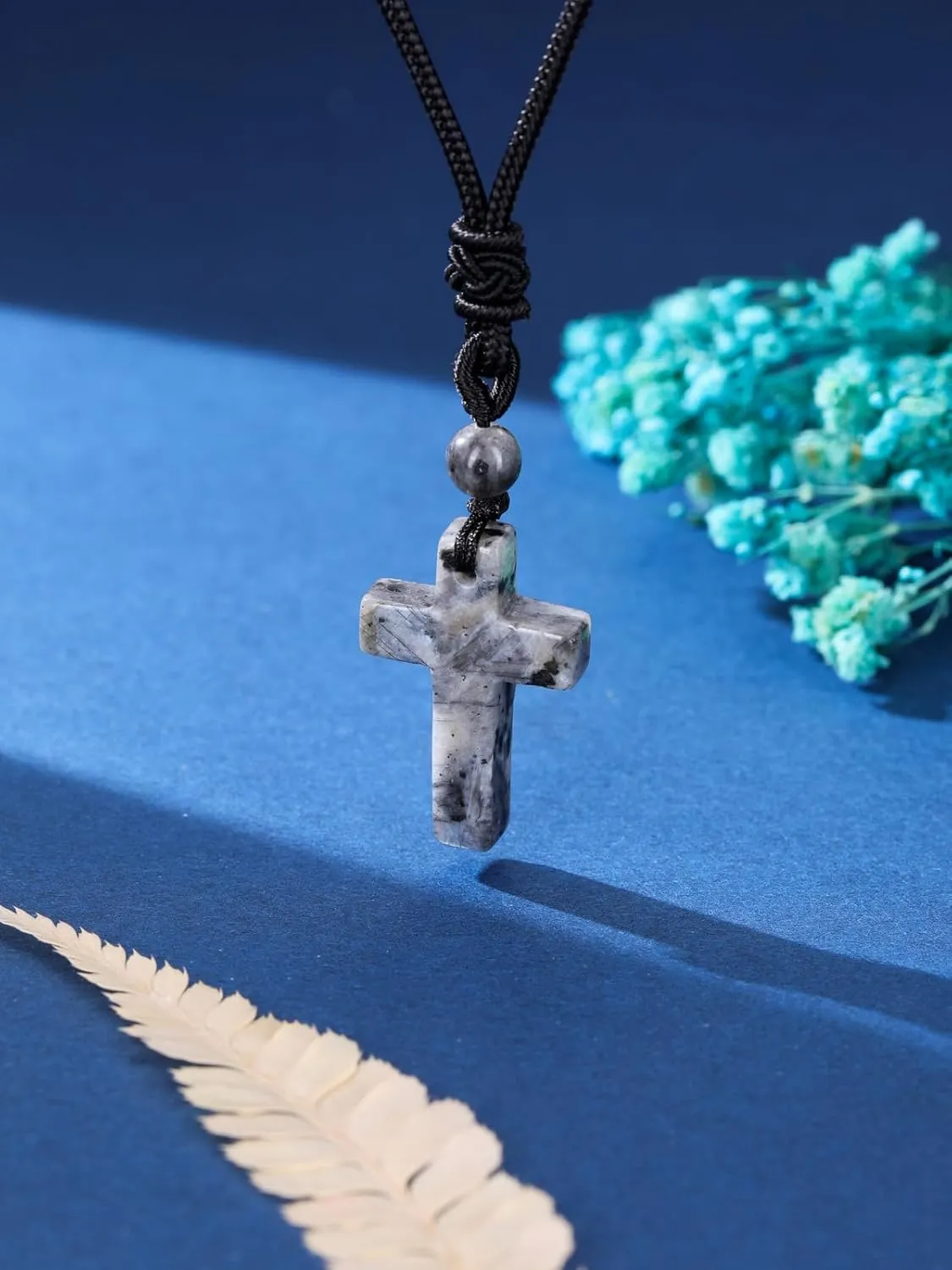Top Plaza Cross Healing Crystal Stone Necklace for Men Natural Gemstone Adjustable Black Rope Necklace Amulet Spiritual Jewelry Christmas Gifts