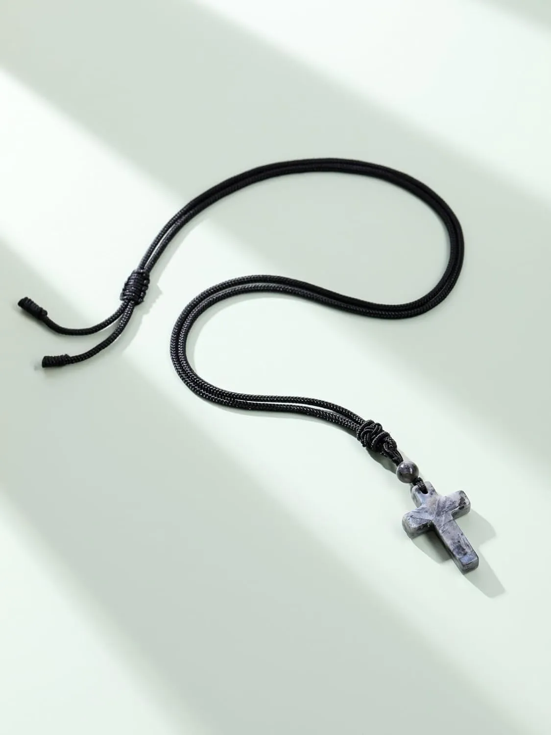 Top Plaza Cross Healing Crystal Stone Necklace for Men Natural Gemstone Adjustable Black Rope Necklace Amulet Spiritual Jewelry Christmas Gifts