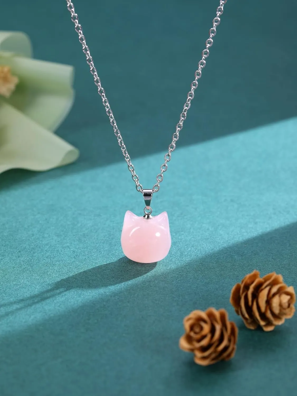 Top Plaza Crystal Cat Necklace for Women Natural Gemstone Cute Cat Pendant Necklace Healing Crystals Stone Necklace Jewelry Gifts for Protection Good Luck, Money Attraction