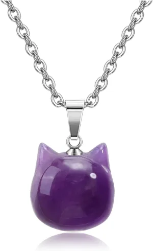 Top Plaza Crystal Cat Necklace for Women Natural Gemstone Cute Cat Pendant Necklace Healing Crystals Stone Necklace Jewelry Gifts for Protection Good Luck, Money Attraction