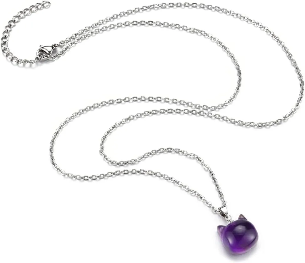 Top Plaza Crystal Cat Necklace for Women Natural Gemstone Cute Cat Pendant Necklace Healing Crystals Stone Necklace Jewelry Gifts for Protection Good Luck, Money Attraction