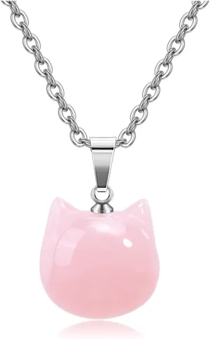 Top Plaza Crystal Cat Necklace for Women Natural Gemstone Cute Cat Pendant Necklace Healing Crystals Stone Necklace Jewelry Gifts for Protection Good Luck, Money Attraction