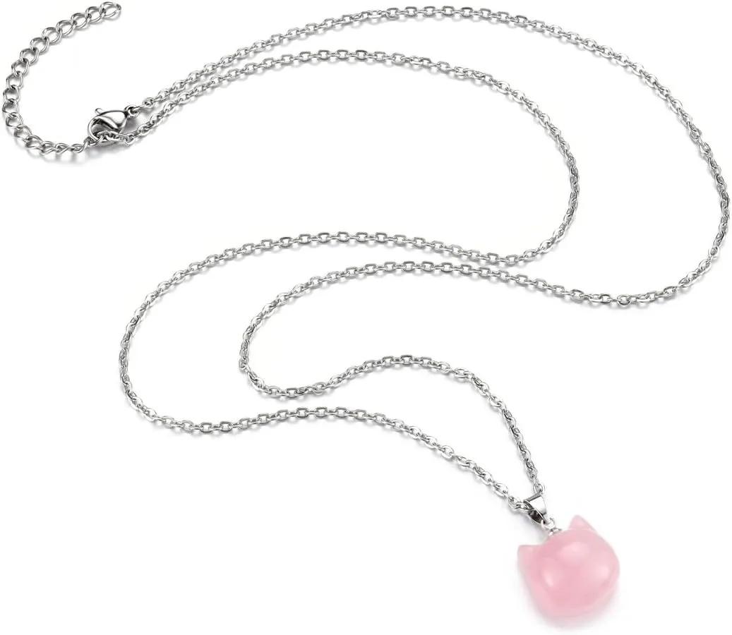Top Plaza Crystal Cat Necklace for Women Natural Gemstone Cute Cat Pendant Necklace Healing Crystals Stone Necklace Jewelry Gifts for Protection Good Luck, Money Attraction