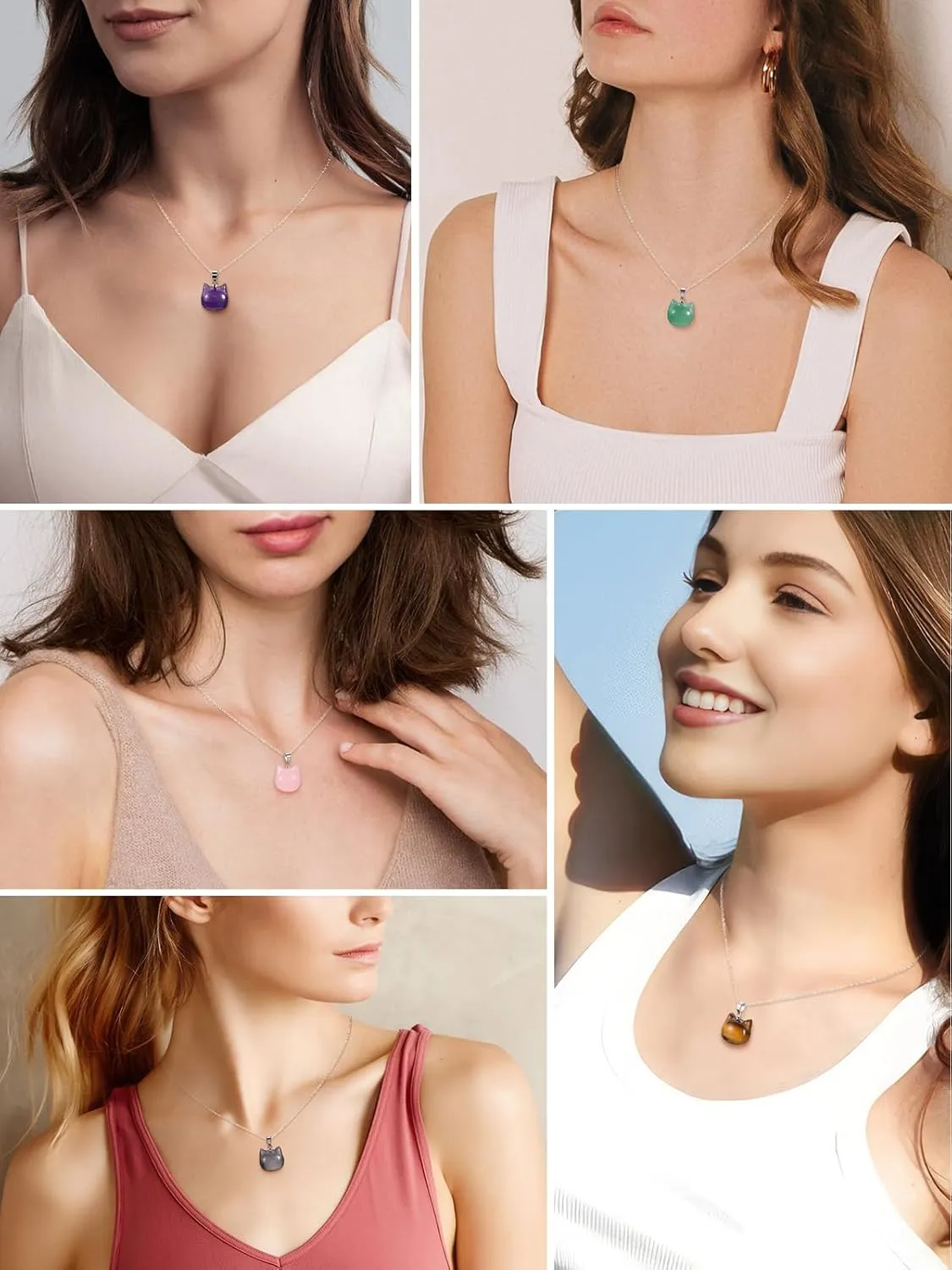 Top Plaza Crystal Cat Necklace for Women Natural Gemstone Cute Cat Pendant Necklace Healing Crystals Stone Necklace Jewelry Gifts for Protection Good Luck, Money Attraction