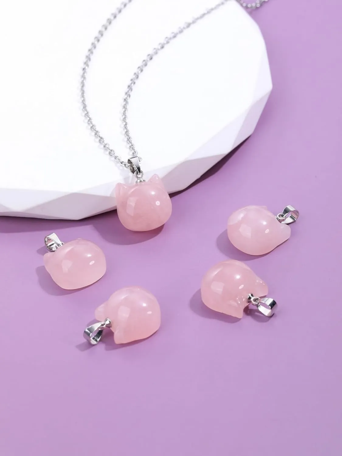 Top Plaza Crystal Cat Necklace for Women Natural Gemstone Cute Cat Pendant Necklace Healing Crystals Stone Necklace Jewelry Gifts for Protection Good Luck, Money Attraction
