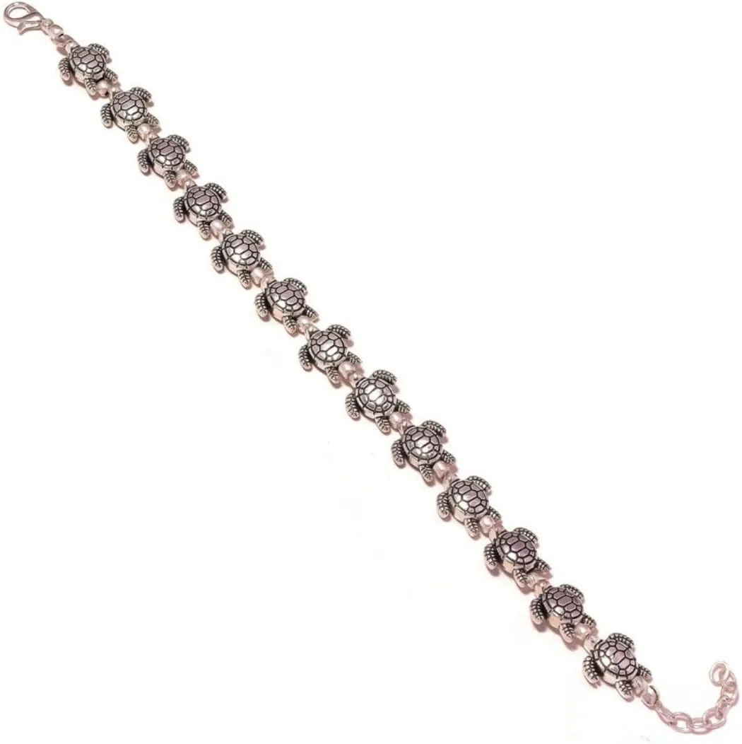 Tortoise Beaded Oxidized Engraved Antique Handmade Boho Adjustable Anklet Bracelets for Men & Women