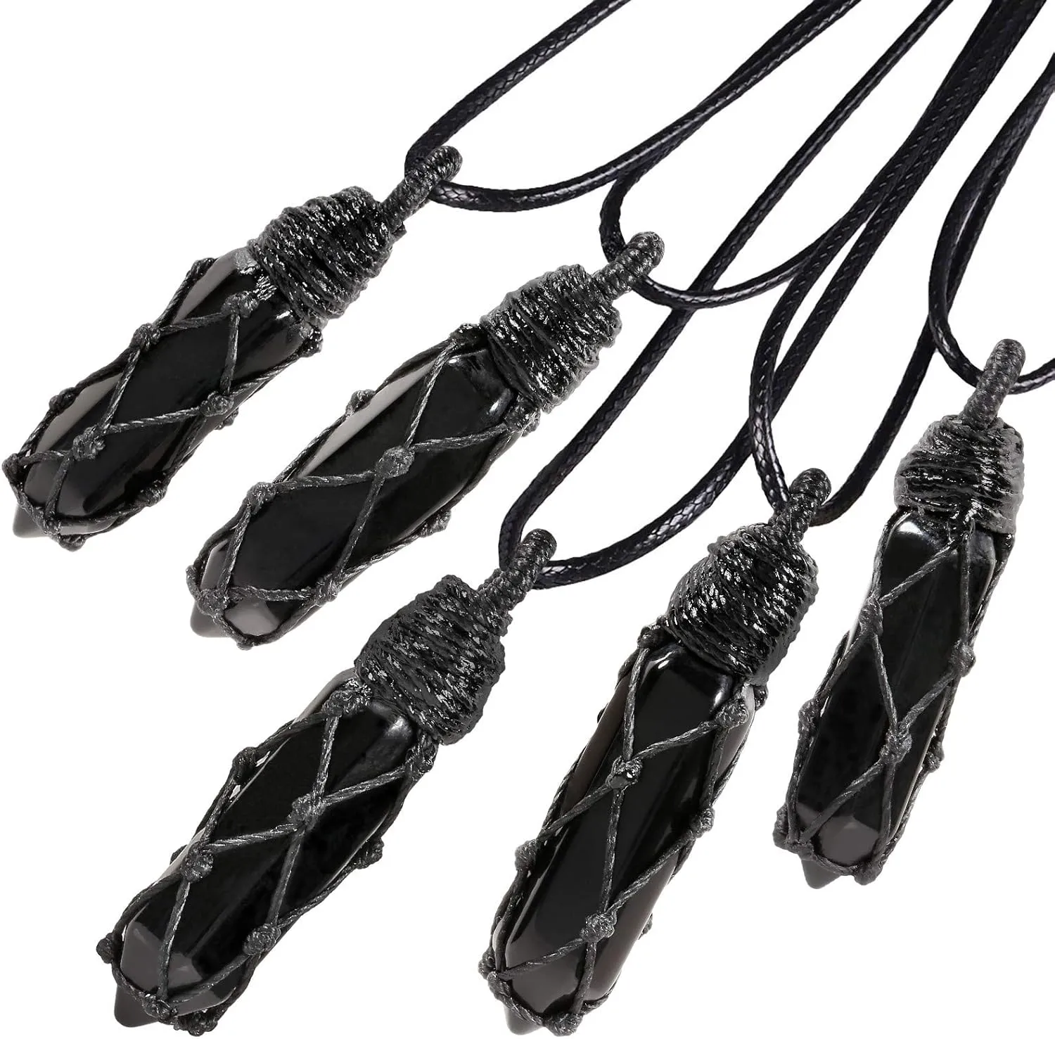 TUMBEELLUWA Hexagonal Crystal Points Pendant Necklace for Unisex Wrapped Stone Wand Pendant with Adjustable Cord