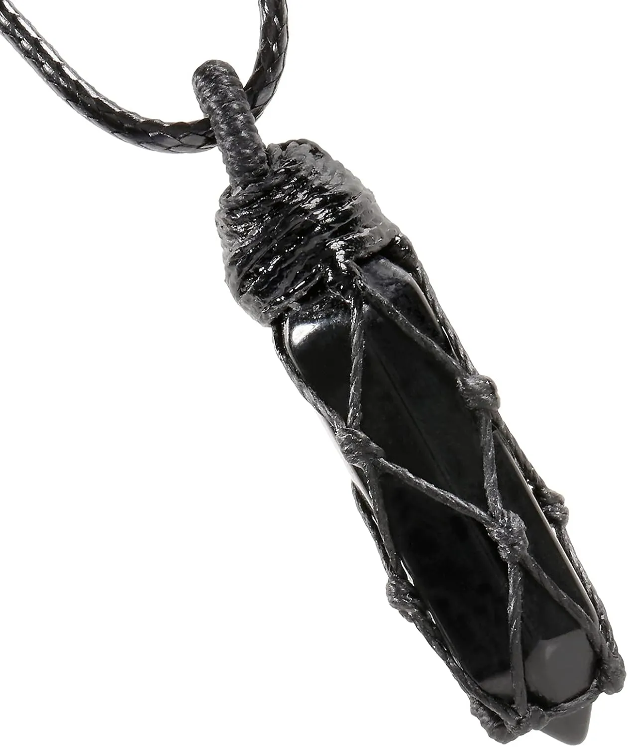 TUMBEELLUWA Hexagonal Crystal Points Pendant Necklace for Unisex Wrapped Stone Wand Pendant with Adjustable Cord