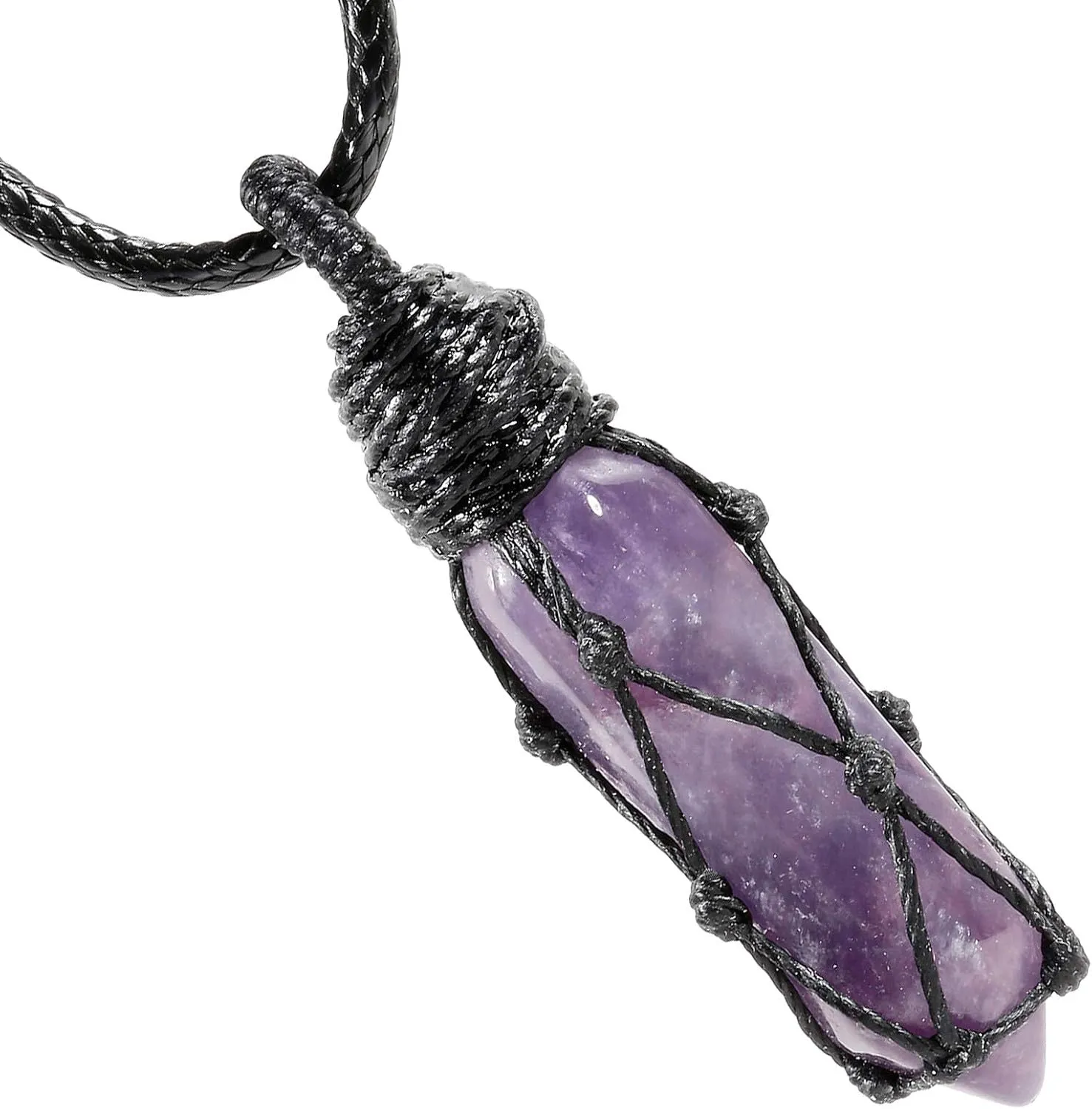TUMBEELLUWA Hexagonal Crystal Points Pendant Necklace for Unisex Wrapped Stone Wand Pendant with Adjustable Cord
