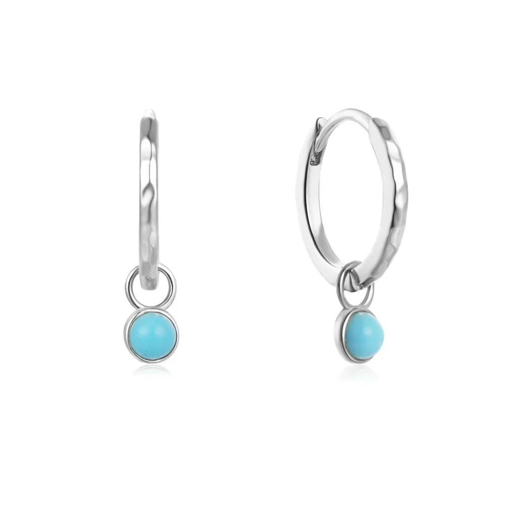 Turquoise Tranquility: Fashion Minimalist Jewelry 925 Sterling Silver Gold-Plated Hoop Earrings for Women (1pair silver)
