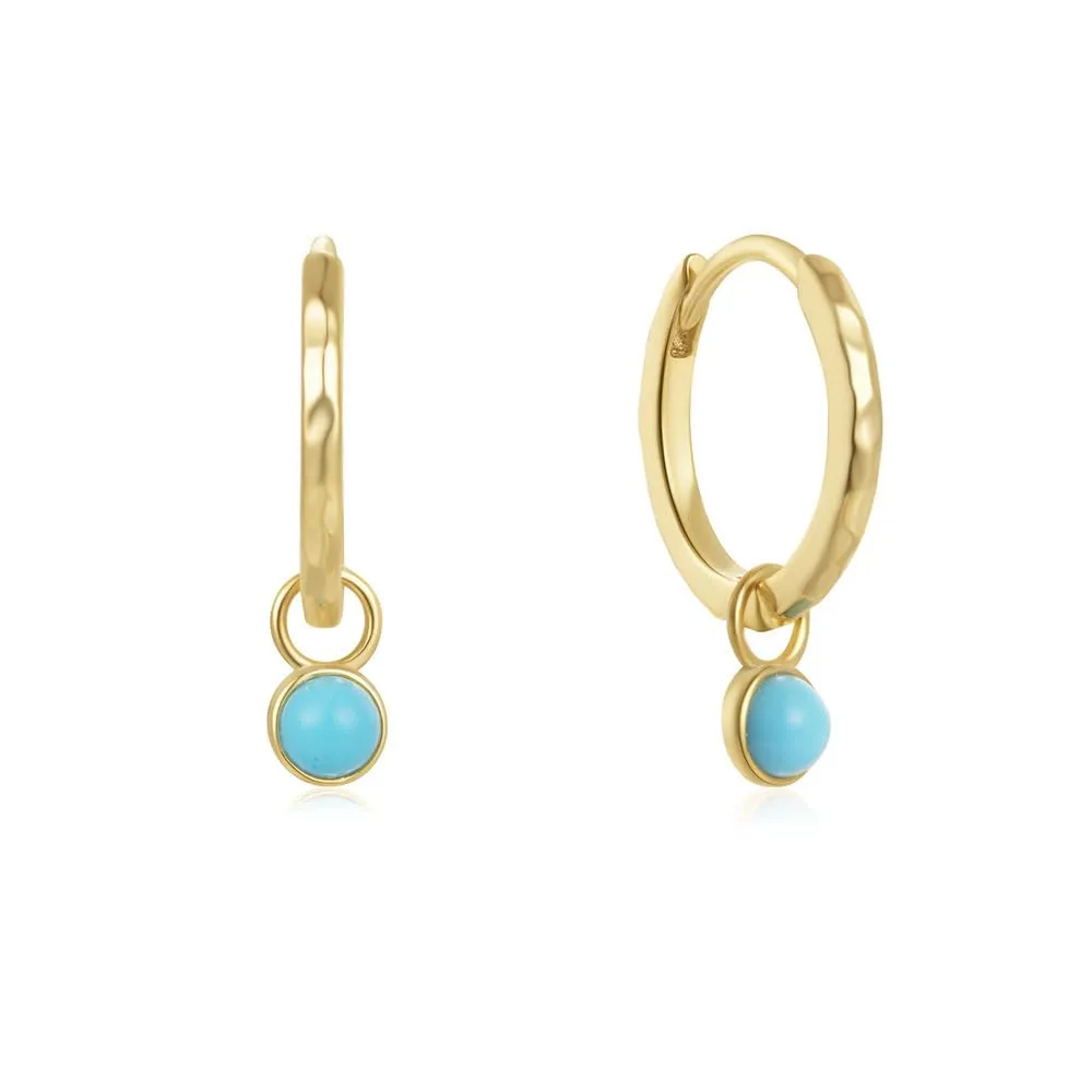 Turquoise Tranquility: Fashion Minimalist Jewelry 925 Sterling Silver Gold-Plated Hoop Earrings for Women (1pair silver)