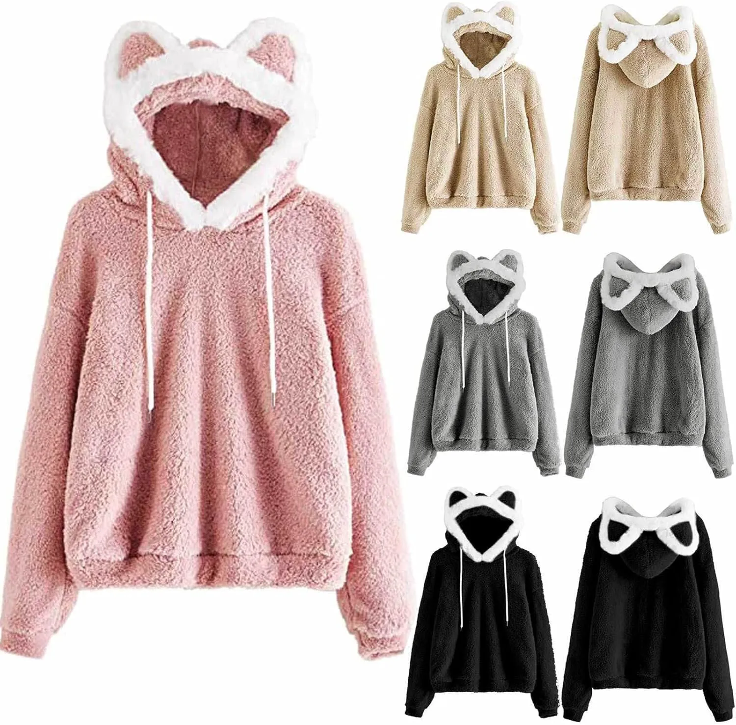 Unisex Hoodies Cat Ear Hooded Sweater Coats Long Sleeve Hoodies Sweatshirt Blouse Pullover Outwear for Women Men