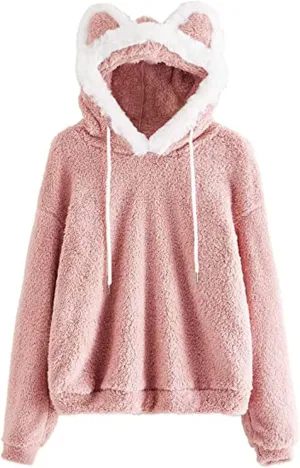 Unisex Hoodies Cat Ear Hooded Sweater Coats Long Sleeve Hoodies Sweatshirt Blouse Pullover Outwear for Women Men