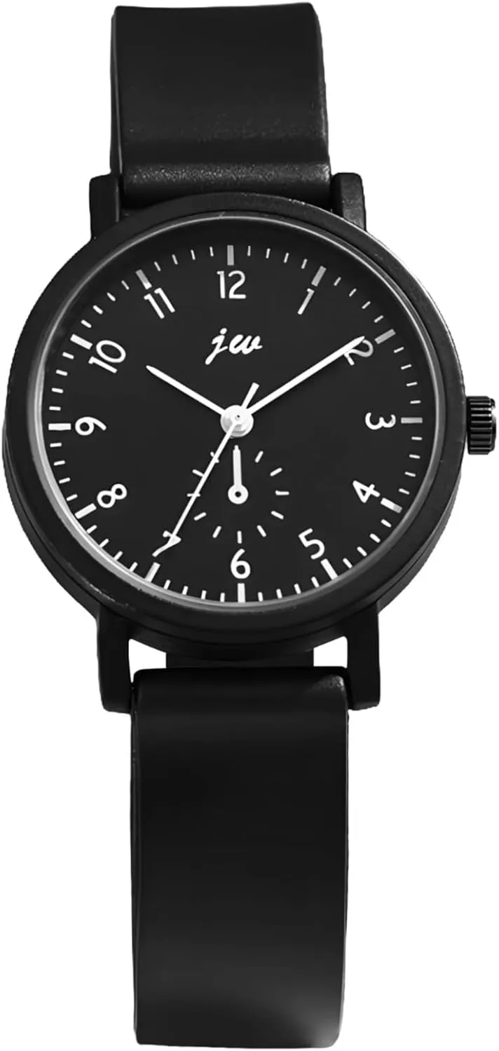 Unisex Korean Student Watches for Women and Men, Minimalist Design, Black Dial, Pu Leather Strap