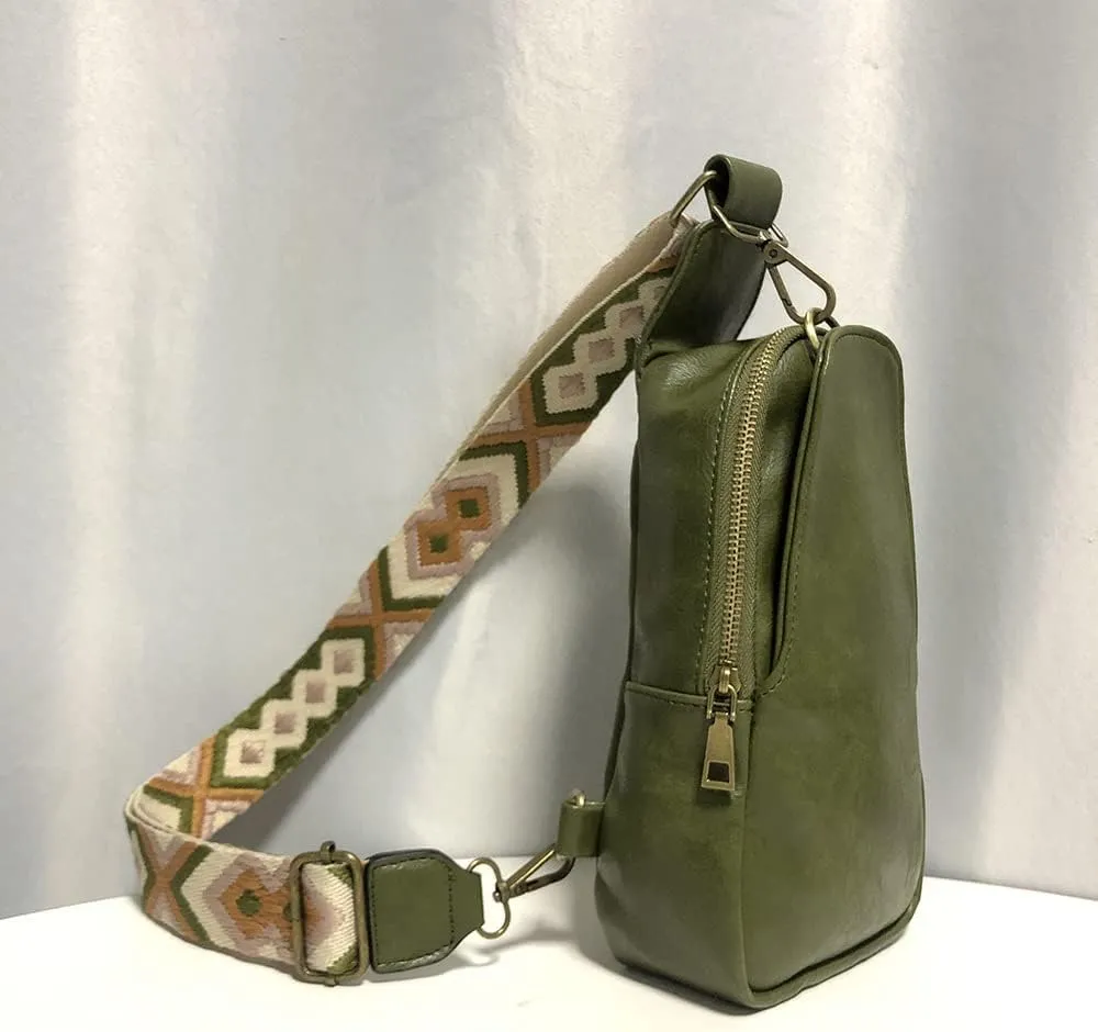 Unisex Small Sling Bag PU Leather Fanny Packs Chest Bag Satchel Daypack Crossbody Purse With Bohemia Adjustable Strap