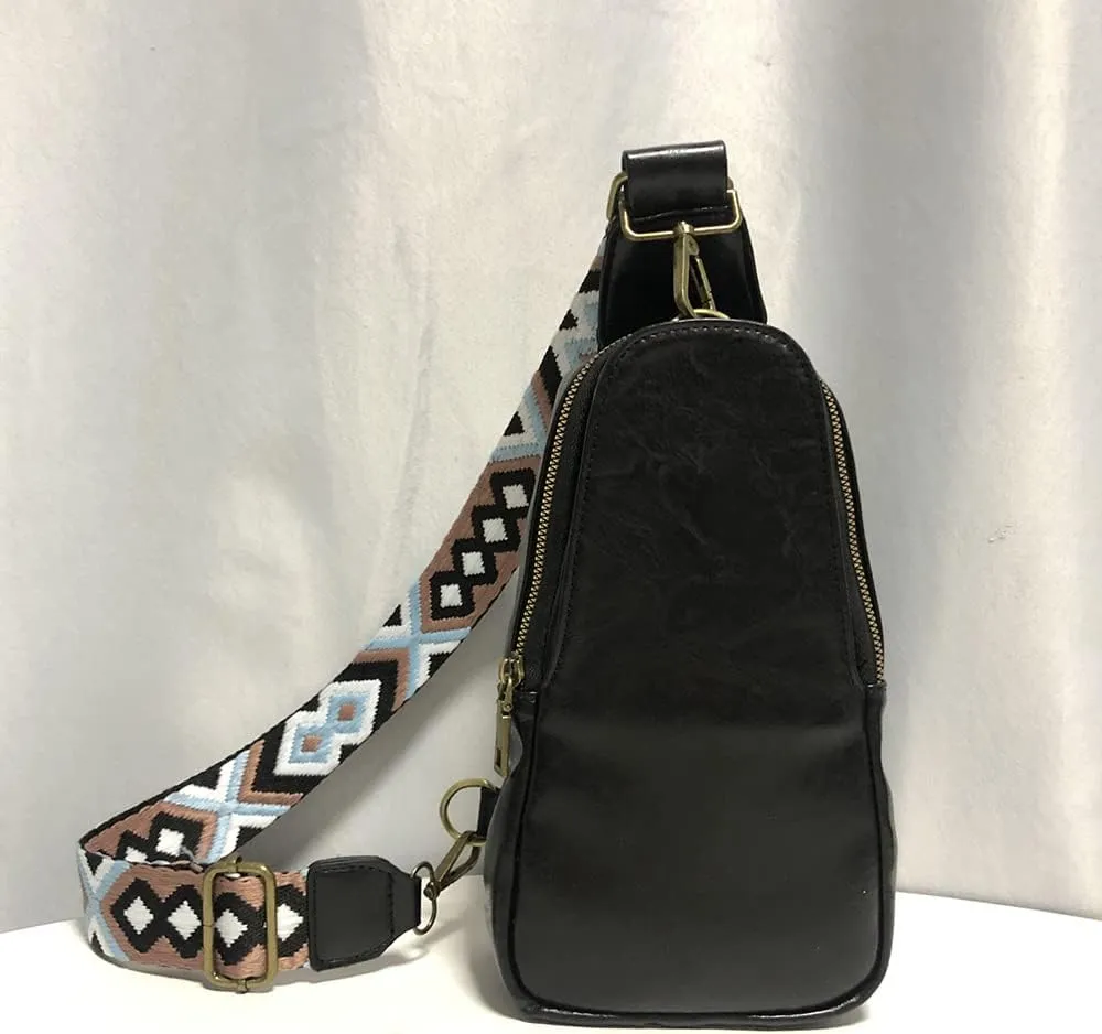 Unisex Small Sling Bag PU Leather Fanny Packs Chest Bag Satchel Daypack Crossbody Purse With Bohemia Adjustable Strap