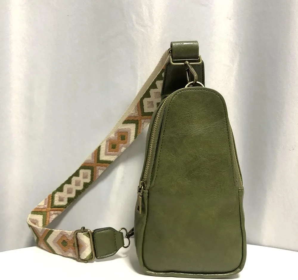 Unisex Small Sling Bag PU Leather Fanny Packs Chest Bag Satchel Daypack Crossbody Purse With Bohemia Adjustable Strap