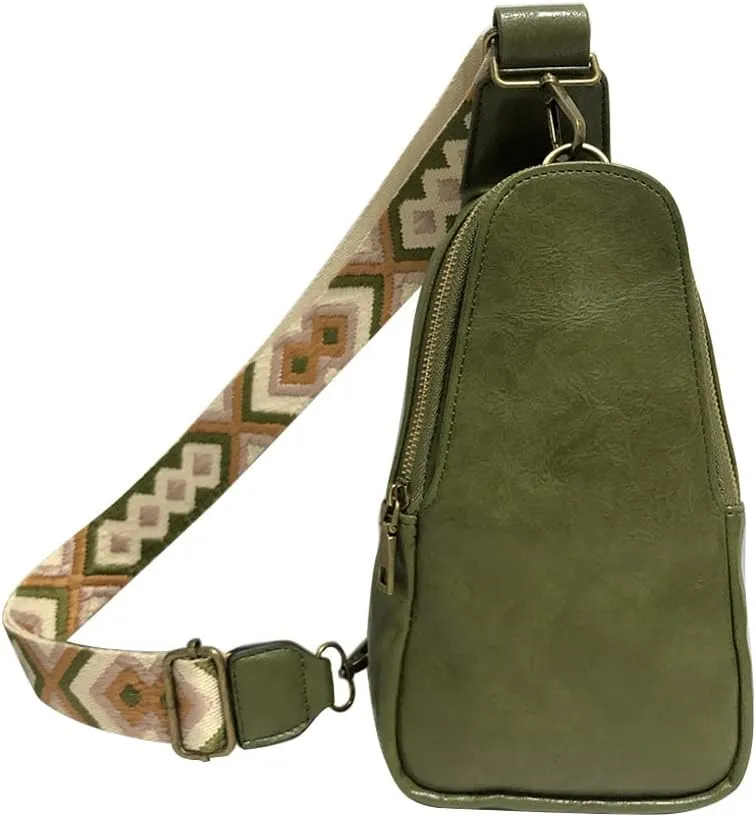 Unisex Small Sling Bag PU Leather Fanny Packs Chest Bag Satchel Daypack Crossbody Purse With Bohemia Adjustable Strap