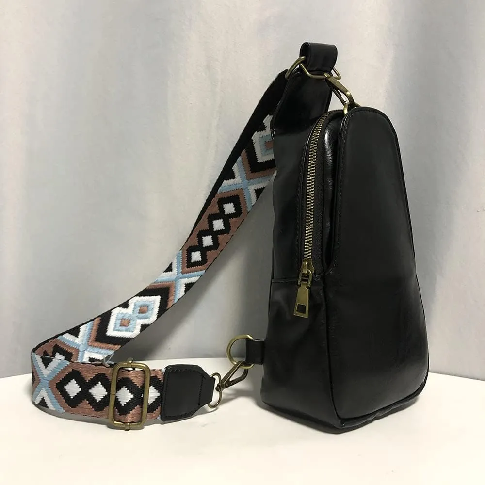 Unisex Small Sling Bag PU Leather Fanny Packs Chest Bag Satchel Daypack Crossbody Purse With Bohemia Adjustable Strap