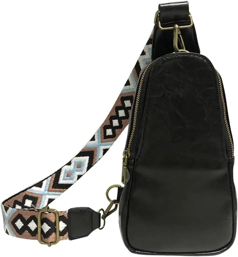 Unisex Small Sling Bag PU Leather Fanny Packs Chest Bag Satchel Daypack Crossbody Purse With Bohemia Adjustable Strap