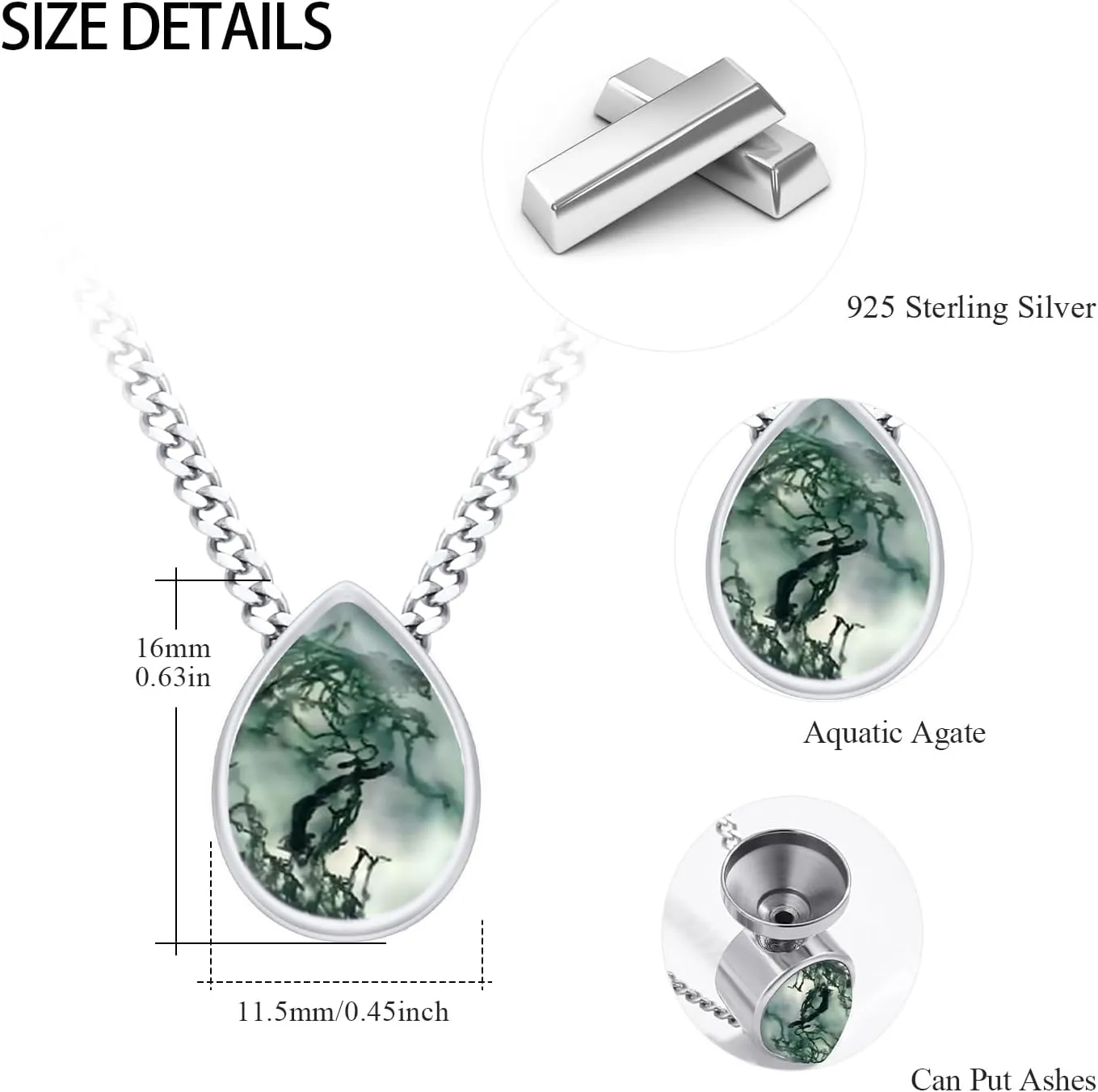 Urn Necklace for Ashes 925 Sterling Silver Cremation Pendant Horse/Dragon/Owl/Moonstone/Opal/Turquoise/Moss Agate/Malachite Keepsake Memorial Jewelry for Women Men