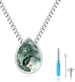 Urn Necklace for Ashes 925 Sterling Silver Cremation Pendant Horse/Dragon/Owl/Moonstone/Opal/Turquoise/Moss Agate/Malachite Keepsake Memorial Jewelry for Women Men