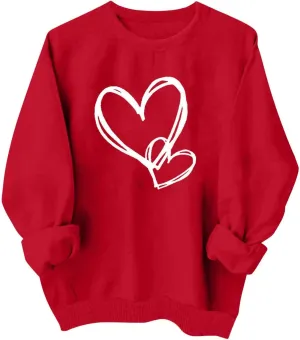 Valentine's Shirts for Women,Love Heart Long Sleeve Crewneck Pullover Top Trendy Oversized Sweatshirts 2024