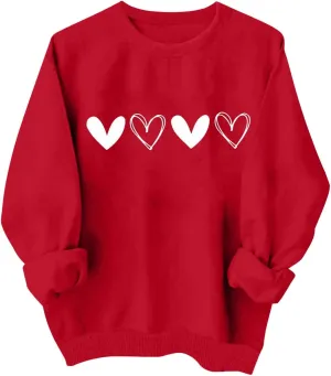 Valentine's Shirts for Women,Love Heart Long Sleeve Crewneck Pullover Top Trendy Oversized Sweatshirts 2024