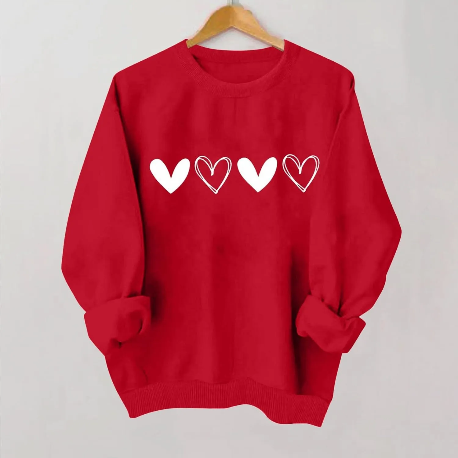 Valentine's Shirts for Women,Love Heart Long Sleeve Crewneck Pullover Top Trendy Oversized Sweatshirts 2024