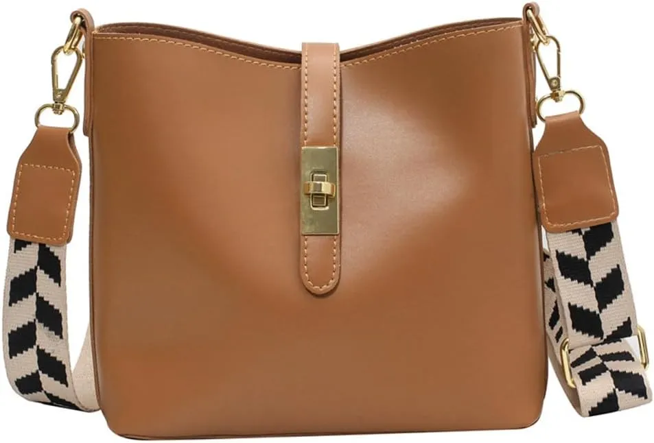 Vegan Leather Crossbody Bag for Women Hobo Bucket Satchel Bag with Guitar Strap Shoulder Bucket Handbag Purse
