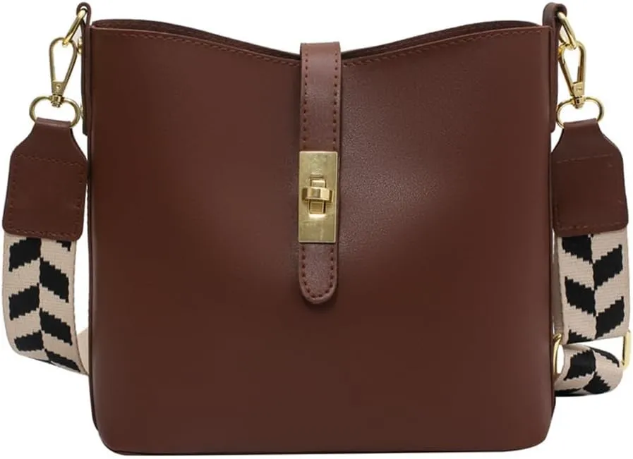 Vegan Leather Crossbody Bag for Women Hobo Bucket Satchel Bag with Guitar Strap Shoulder Bucket Handbag Purse
