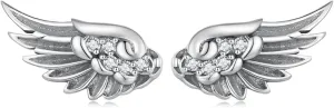 Vintage Angel Wing Stud Earrings for Women Men, 925 Sterling Silver Cubic Zircon Retro Small Wing Earrings Studs Womens Mens Oxidized Silver Hypoallergenic Biker Ear Jewelry Gift