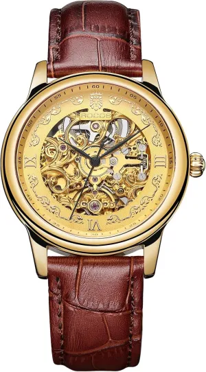 Vintage Fashion Men's Watch Automatic Mechanical Movement Double Skeleton Watch Gold Watch Waterproof Watch for Men R0106