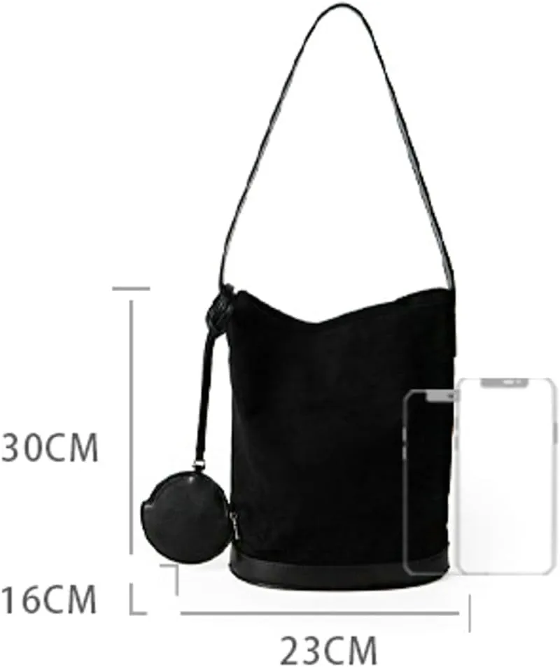 Vintage Suede Bucket Bag for Women Slouchy Handbag Shoulder Bag Fall Suede Purse Top Handle Tote Handbag with Small Purse