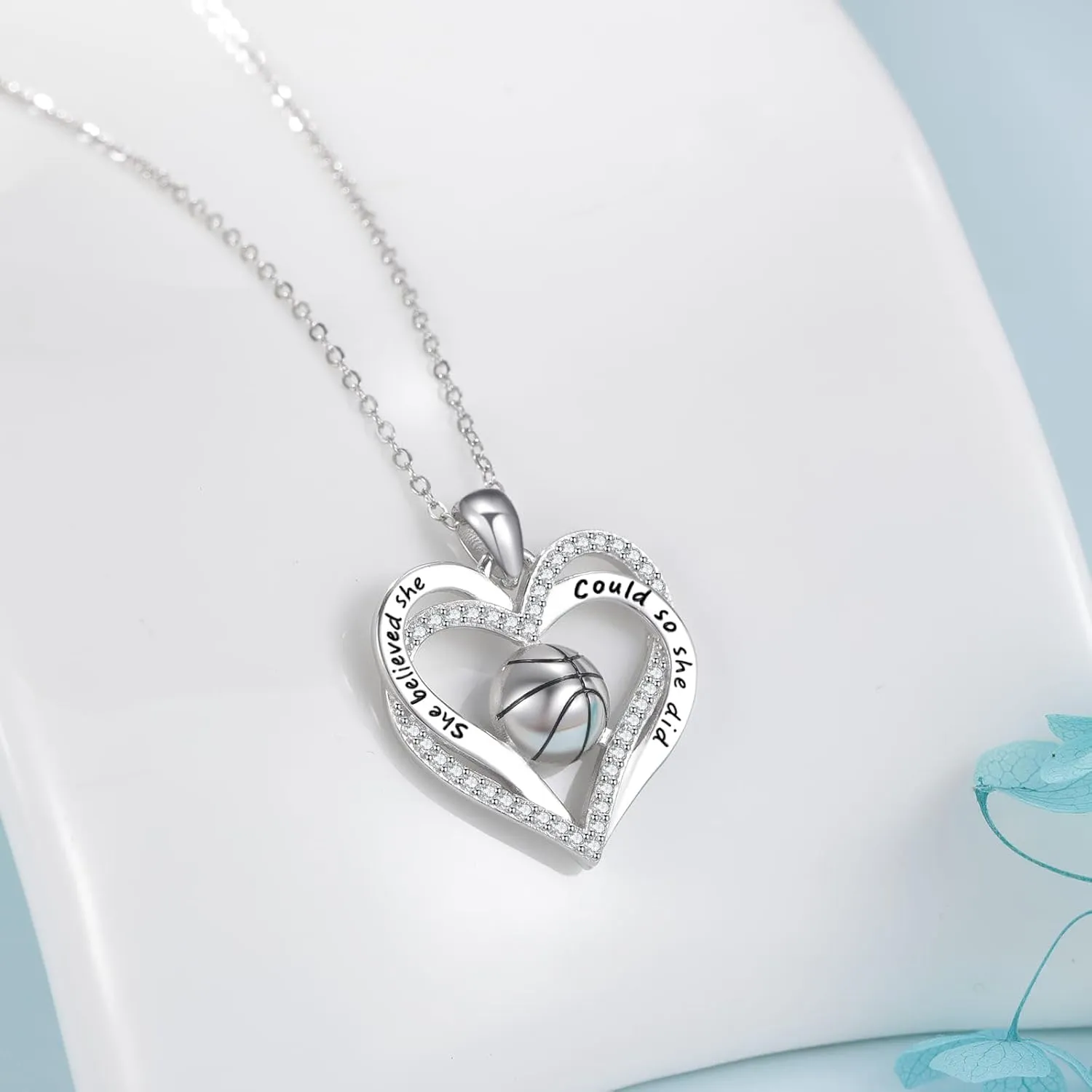 Volleyball/Baseball/Softball/Basketball Necklace Sterling Sliver Sports Ball Pendant Necklace Heart Jewelry Gifts for Women Sports Fans Lovers Players