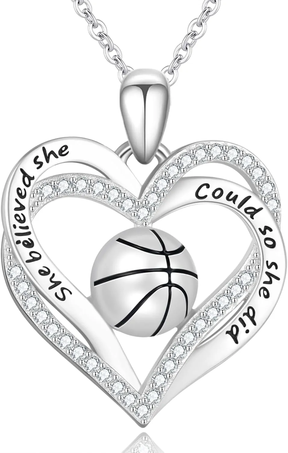Volleyball/Baseball/Softball/Basketball Necklace Sterling Sliver Sports Ball Pendant Necklace Heart Jewelry Gifts for Women Sports Fans Lovers Players