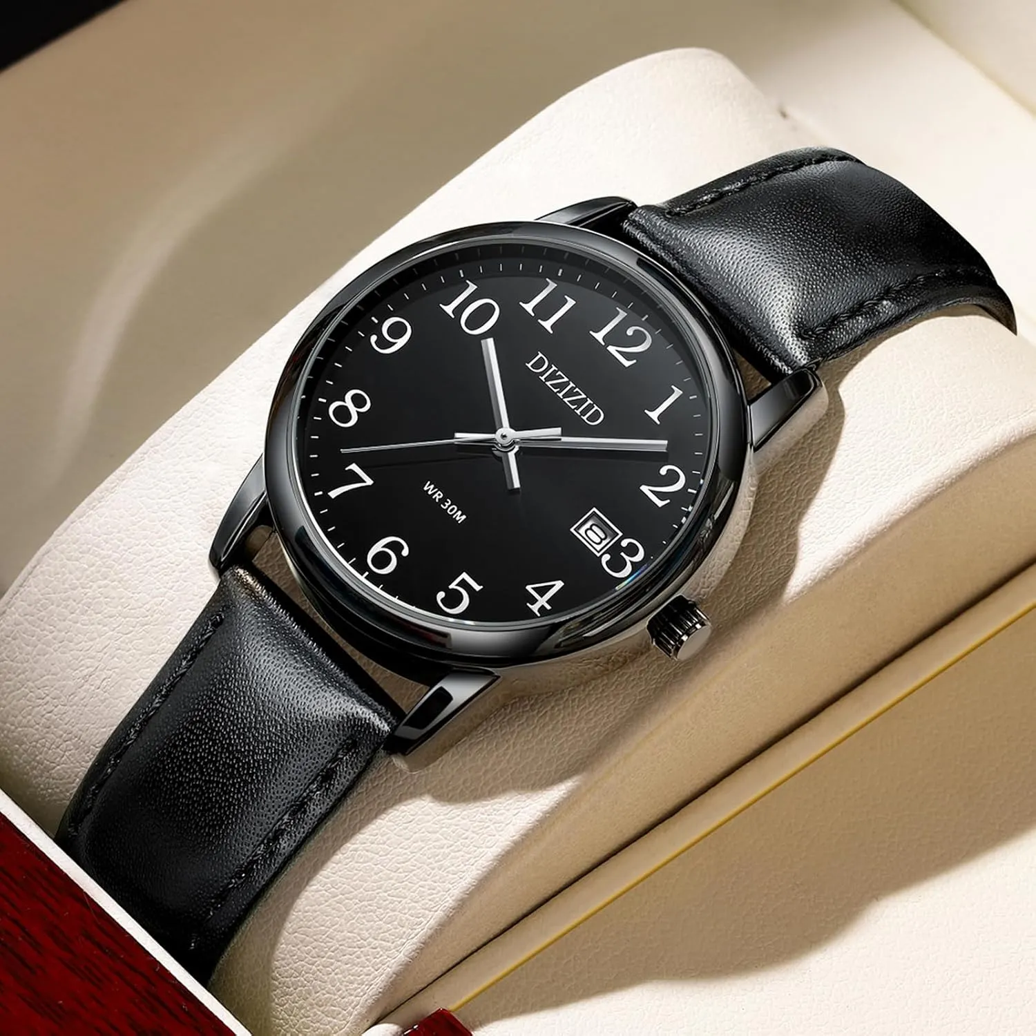 Watches for Men, Men's Easy Reader Watch Minimalist Men's Wrist Watches, Analog Quartz Date Waterproof Classic Elegant Watch with Black Leather Band