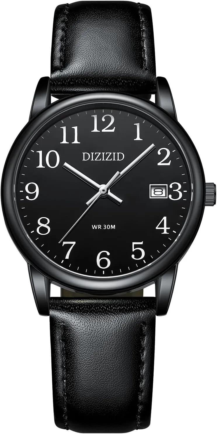 Watches for Men, Men's Easy Reader Watch Minimalist Men's Wrist Watches, Analog Quartz Date Waterproof Classic Elegant Watch with Black Leather Band