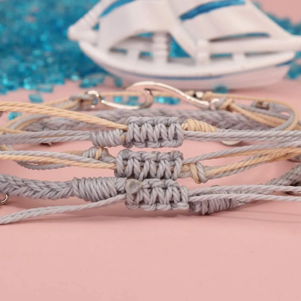 Waterproof String Anklets Cute Beaded Ankle Bracelets Beach Wave Anklet Stainless Steel Coin Boho Ankle Jewelry for Women