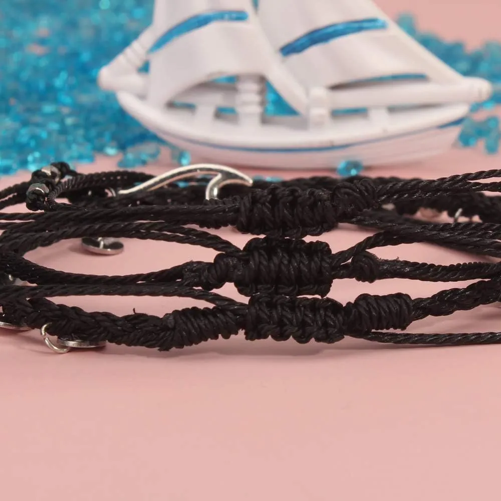 Waterproof String Anklets Cute Beaded Ankle Bracelets Beach Wave Anklet Stainless Steel Coin Boho Ankle Jewelry for Women