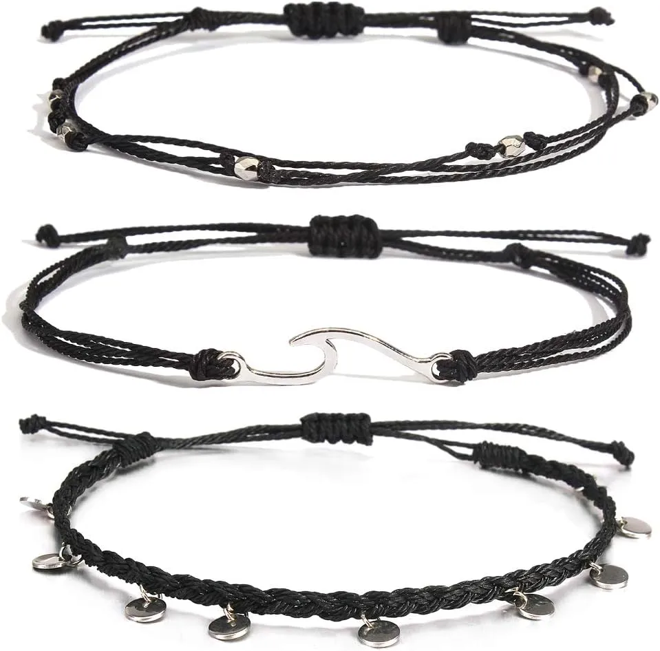 Waterproof String Anklets Cute Beaded Ankle Bracelets Beach Wave Anklet Stainless Steel Coin Boho Ankle Jewelry for Women